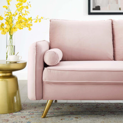 sofas | CasaFoyer Revive Upholstered Performance Velvet Loveseat | Comfortable & Elegant Design | Stain-Resistant | Gold Legs | Pink | casafoyer.myshopify.com