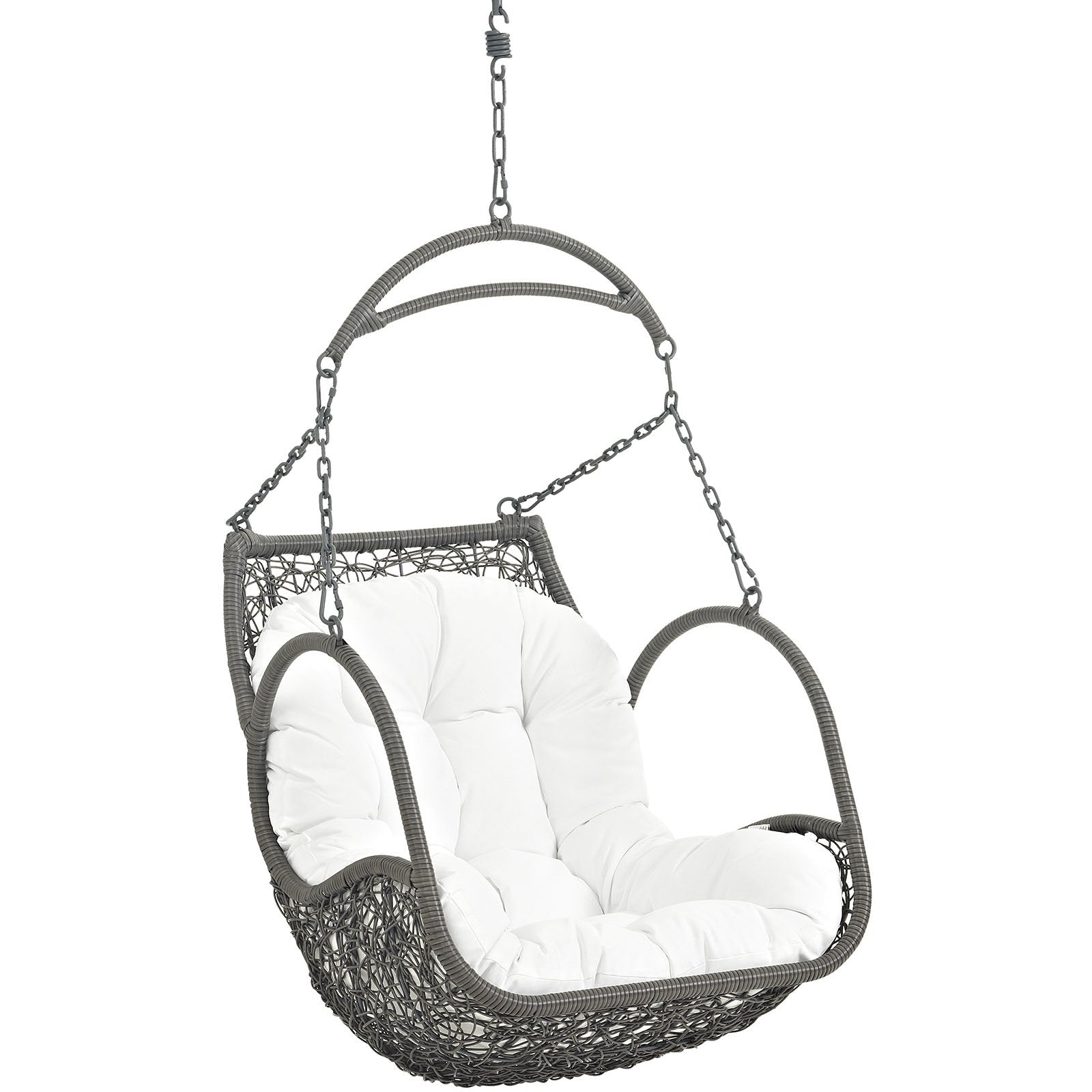 porch swings | Ergode Arbor Swing Chair | Outdoor/Indoor Hanging Swing | Synthetic Rattan Seat | Plush Cushion | Weather & UV Resistant | White | casafoyer.myshopify.com