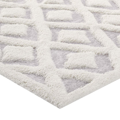Carpet & Rugs | CasaFoyer Morsel Abstract Diamond Lattice Area Rug | Modern Design | Luxurious Polyester & Chenille Shag | Sturdy Jute Backing | 5x8 Ivory/Light Gray | casafoyer.myshopify.com