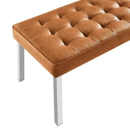 home office desk chairs | CasaFoyer Loft Tufted Button Faux Leather Accent Entryway Bench | Silver Tan | Contemporary Design | Stainless Steel Frame | 300 lbs Weight Capacity | casafoyer.myshopify.com