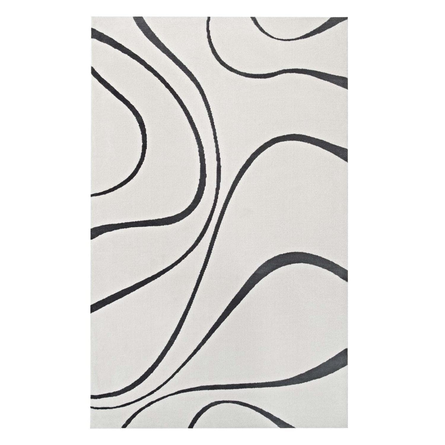 area rugs | CasaFoyer Therese Abstract Swirl Area Rug | Elegant Modern Design | Plush Texture | Stain Resistant | 8x10 Size | Ivory & Charcoal | casafoyer.myshopify.com