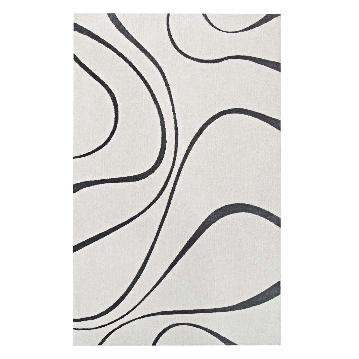 area rugs | CasaFoyer Therese Abstract Swirl Area Rug | Elegant Modern Design | Plush Feel | Stain-Resistant | Easy to Maintain | 5x8 Ivory and Charcoal | casafoyer.myshopify.com