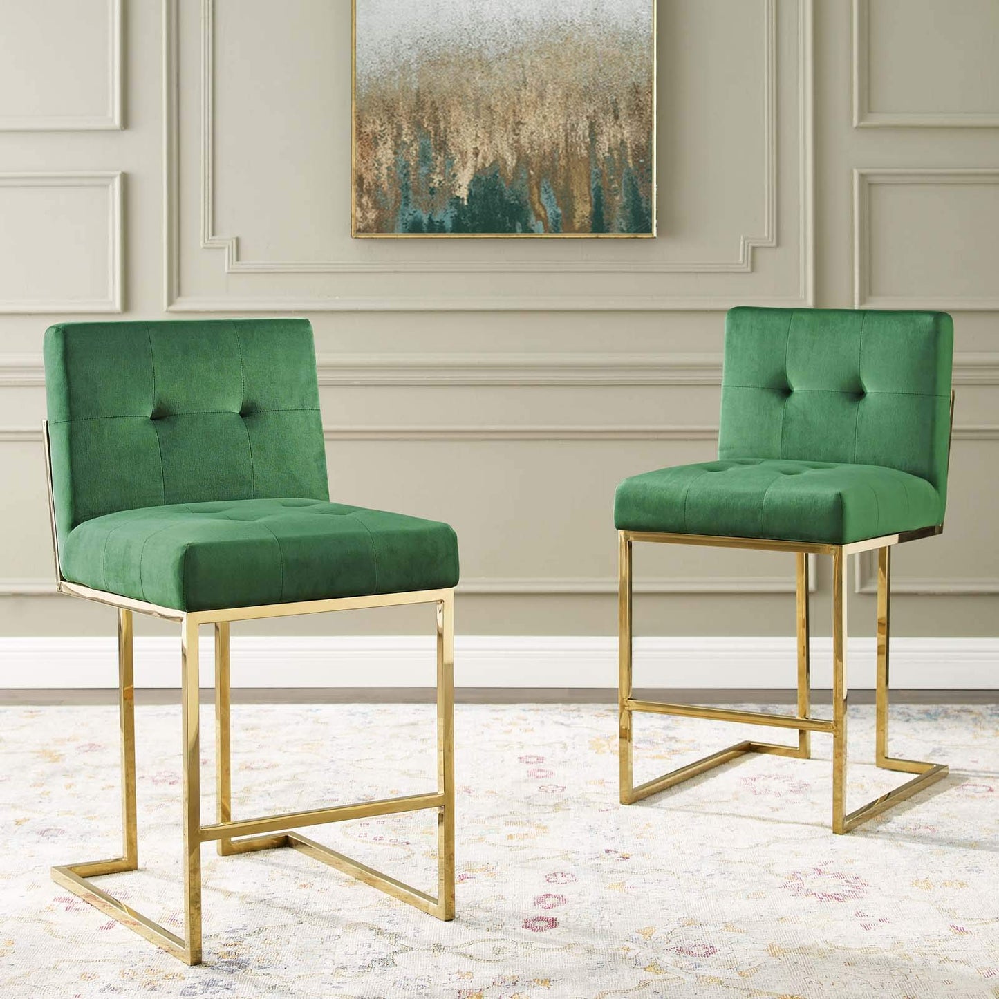 barstools | CasaFoyer Privy Counter Stool Set of 2 | Modern Design | Gold Stainless Steel Base | Performance Velvet Upholstery | Fully Assembled | casafoyer.myshopify.com