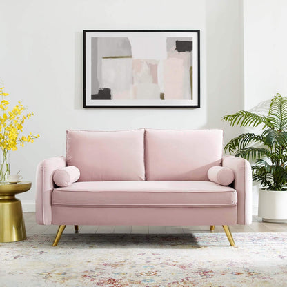 sofas | CasaFoyer Revive Upholstered Performance Velvet Loveseat | Comfortable & Elegant Design | Stain-Resistant | Gold Legs | Pink | casafoyer.myshopify.com