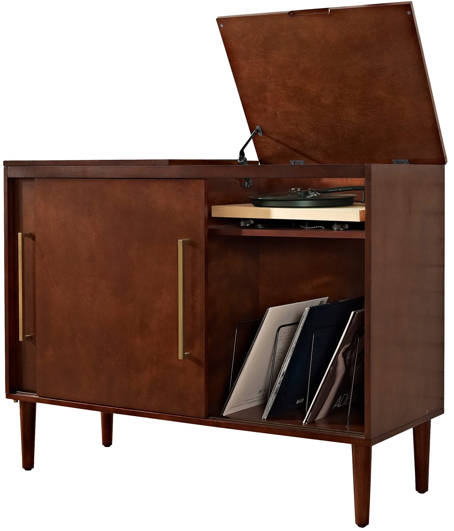 TABLE | Ergodes Everett Media Console | Sleek Mid-Century Design | Record Player Compatible | Hidden Turntable Compartment | Organized Storage | Mahogany Finish | casafoyer.myshopify.com