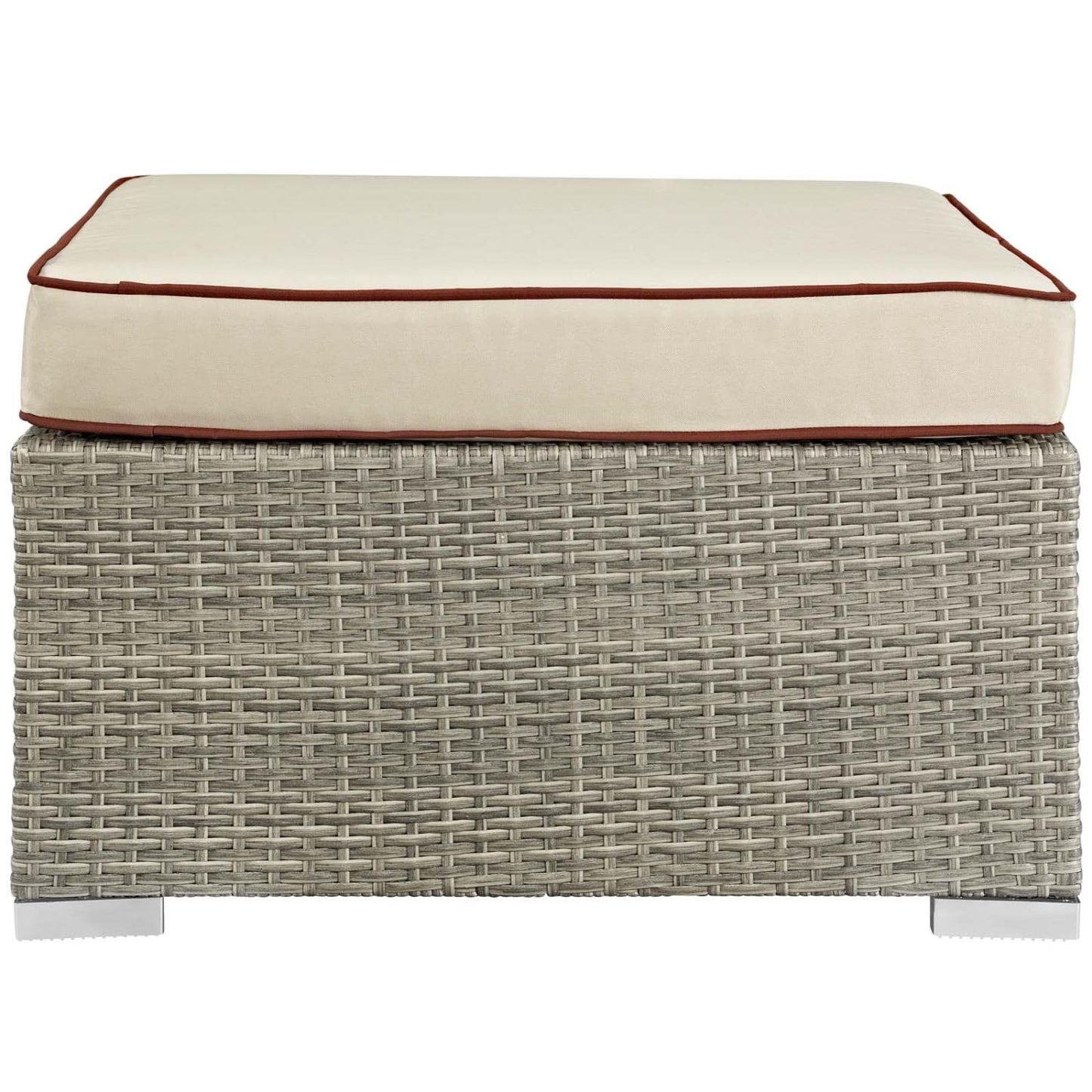 ottomans | CasaFoyer Repose Outdoor Patio Ottoman | Stylish & Comfortable | Tan & Gray Synthetic Rattan Weave | UV Protection | Plush 4-inch Cushions | Non-Marking Foot Pads | Sturdy Aluminum Frame | Supports 331 lbs. | casafoyer.myshopify.com