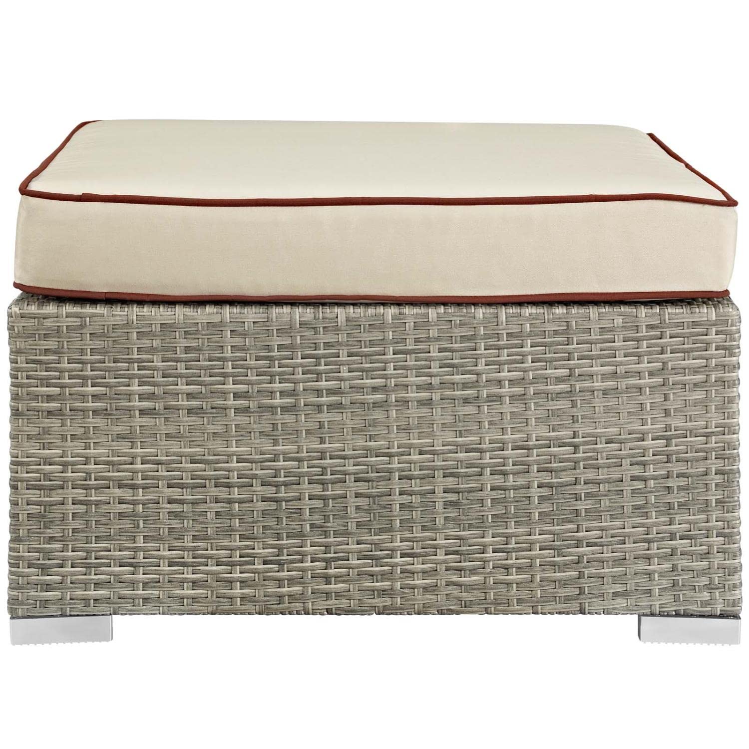 ottomans | CasaFoyer Repose Outdoor Patio Ottoman | Stylish & Comfortable | Tan & Gray Synthetic Rattan Weave | UV Protection | Plush 4-inch Cushions | Non-Marking Foot Pads | Sturdy Aluminum Frame | Supports 331 lbs. | casafoyer.myshopify.com