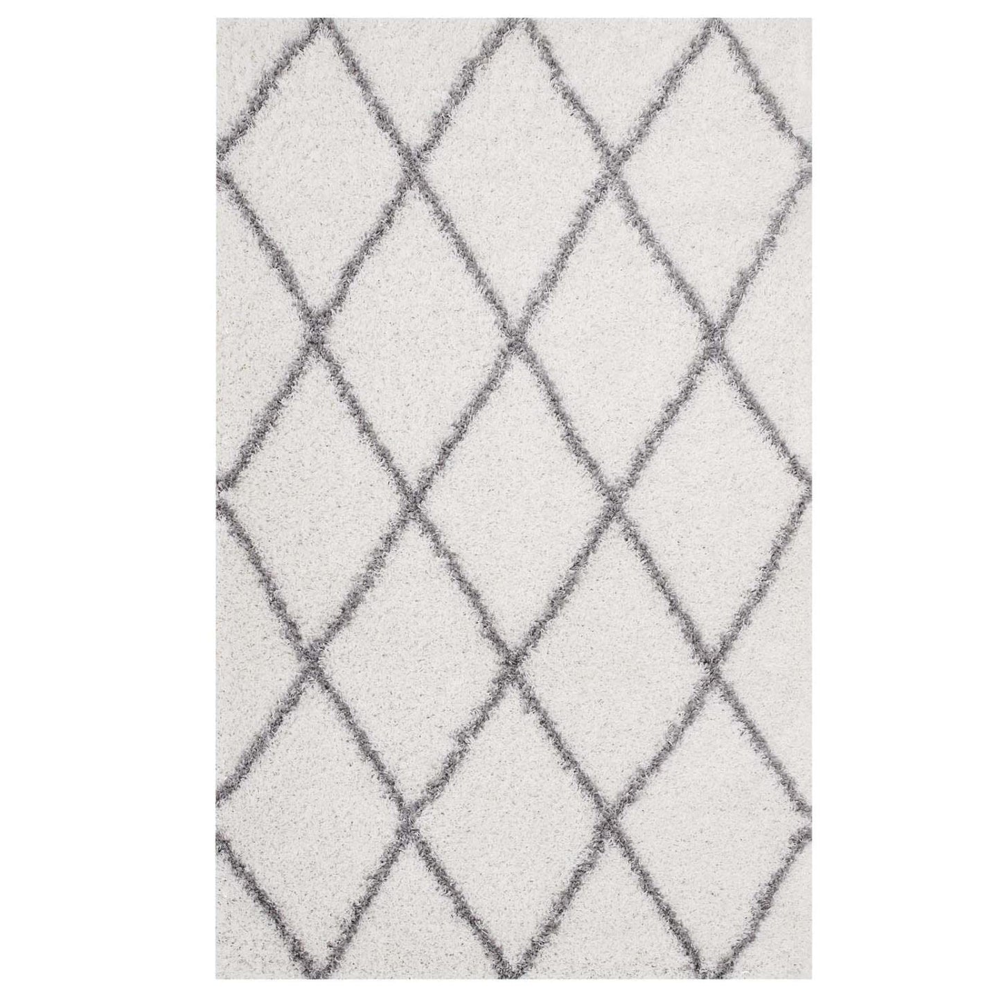 area rugs | CasaFoyer Toryn Diamond Lattice 5x8 Shag Area Rug | Elegant Design | Durable Polypropylene | Non-Shedding | Easy to Maintain | Ivory/Gray | casafoyer.myshopify.com
