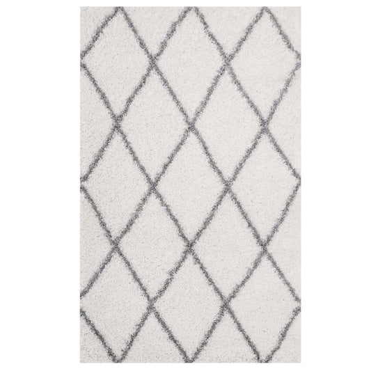 area rugs | CasaFoyer Toryn Diamond Lattice 5x8 Shag Area Rug | Elegant Design | Durable Polypropylene | Non-Shedding | Easy to Maintain | Ivory/Gray | casafoyer.myshopify.com