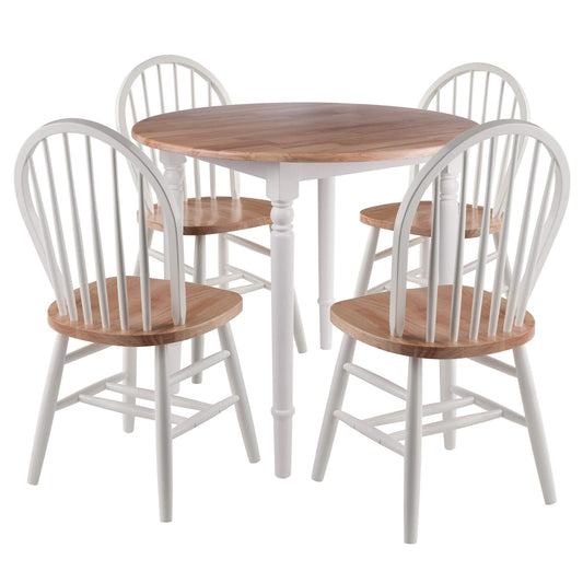 childrens table and chair sets | CasaFoyer  Wood Sorella 5-Piece Dining Set | Drop Leaf Table & 4 Windsor Chairs | Classic Design | White & Natural Finish | Durable Solid Wood | Easy Assembly | casafoyer.myshopify.com