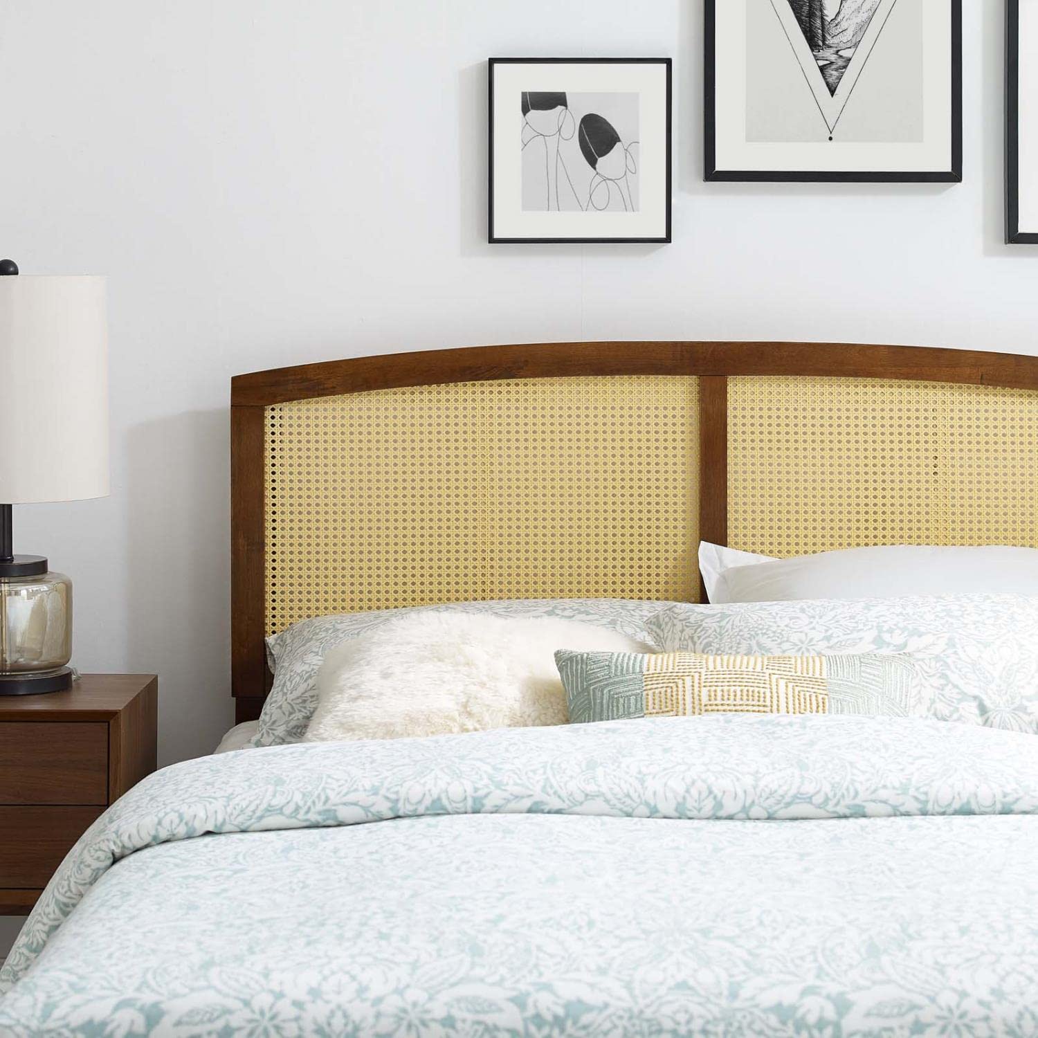 Bed | CasaFoyer Halcyon Cane Woven Rattan Full Headboard | Serene Island Vibe | Mid-Century Modern Design | Natural Wood Frame | Durable Solid Rubberwood | Easy Assembly | casafoyer.myshopify.com
