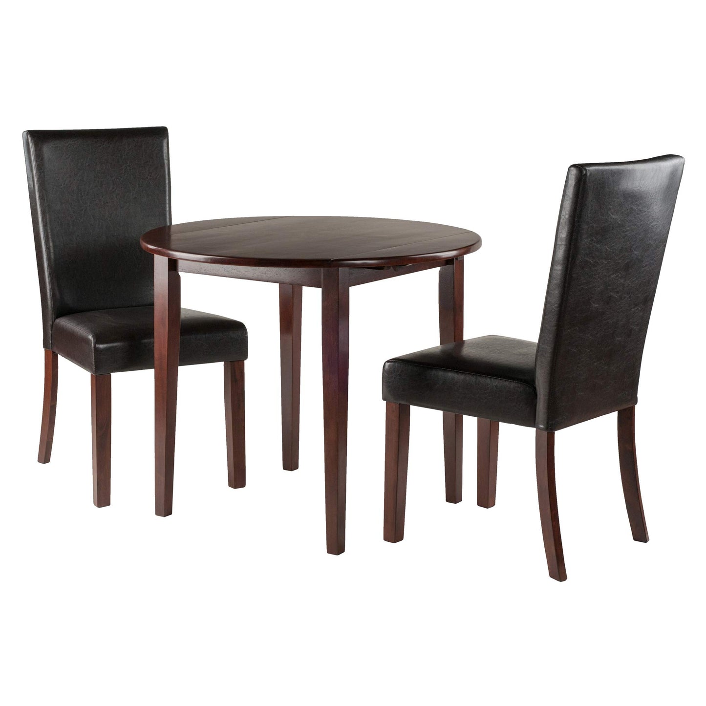 childrens table and chair sets | CasaFoyer Clayton Round Drop Leaf Table Set | 3-Piece Furniture | Solid Wood Table | 2 High-Back Chairs | Versatile & Stylish | Perfect for Dining, Kitchen, or Workspace | Easy to Clean Espresso Faux Leather | Stable Solid Wood Frame | Rich Walnut Finish | casafoyer.myshopify.com