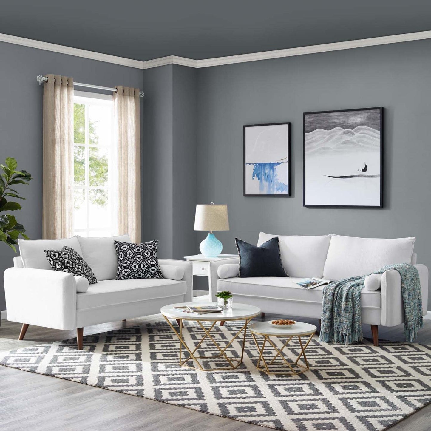 kitchen and dining room sets | CasaFoyer Revive Sofa & Loveseat Set | Cozy & Stylish | Bolster Pillows | Easy to Unpack | Cherished Lounge Area | White | casafoyer.myshopify.com