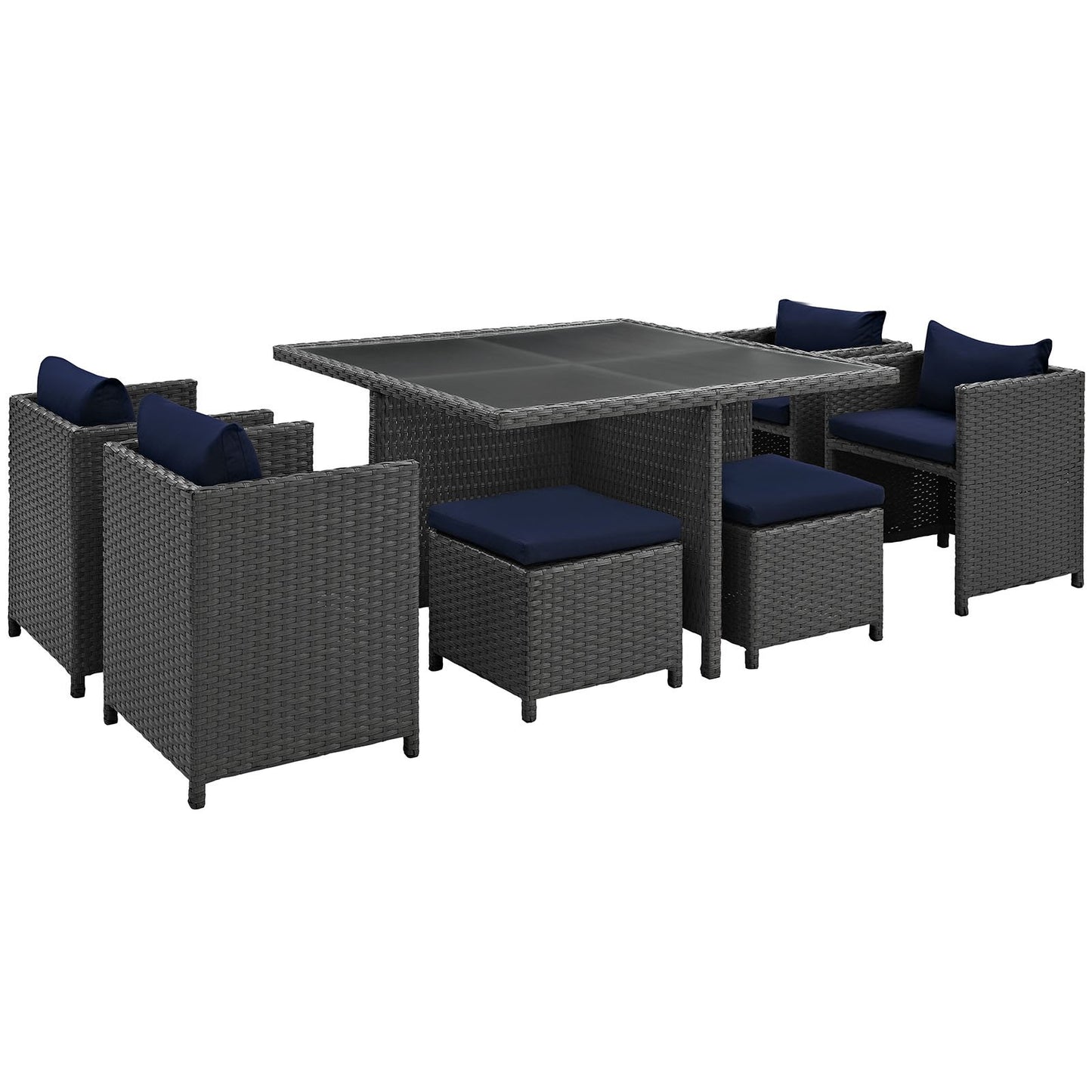 Dining Table | Sojourn Outdoor Patio Dining Furniture Set | 9 Piece Sunbrella Dining Set | Wicker Chairs, Stools, and Table | Elevate Your Patio Experience | casafoyer.myshopify.com