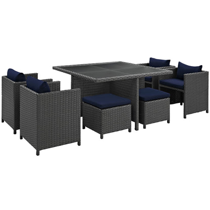 Dining Table | Sojourn Outdoor Patio Dining Furniture Set | 9 Piece Sunbrella Dining Set | Wicker Chairs, Stools, and Table | Elevate Your Patio Experience | casafoyer.myshopify.com
