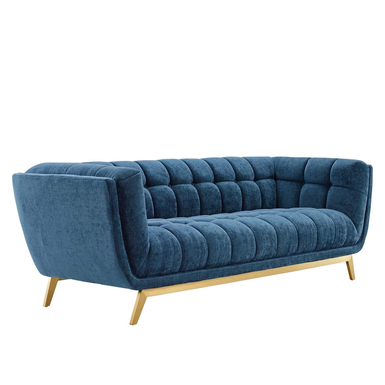 sofas | CasaFoyer Bestow Crushed Performance Velvet Sofa | Luxurious & Spacious | Soft & Durable Velvet Upholstery | Button Tufting | Brushed Gold Legs | Mid-Century Modern | 900 lbs Capacity | casafoyer.myshopify.com