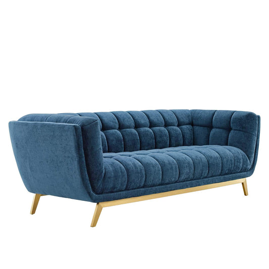sofas | CasaFoyer Bestow Crushed Performance Velvet Sofa | Luxurious & Spacious | Soft & Durable Velvet Upholstery | Button Tufting | Brushed Gold Legs | Mid-Century Modern | 900 lbs Capacity | casafoyer.myshopify.com