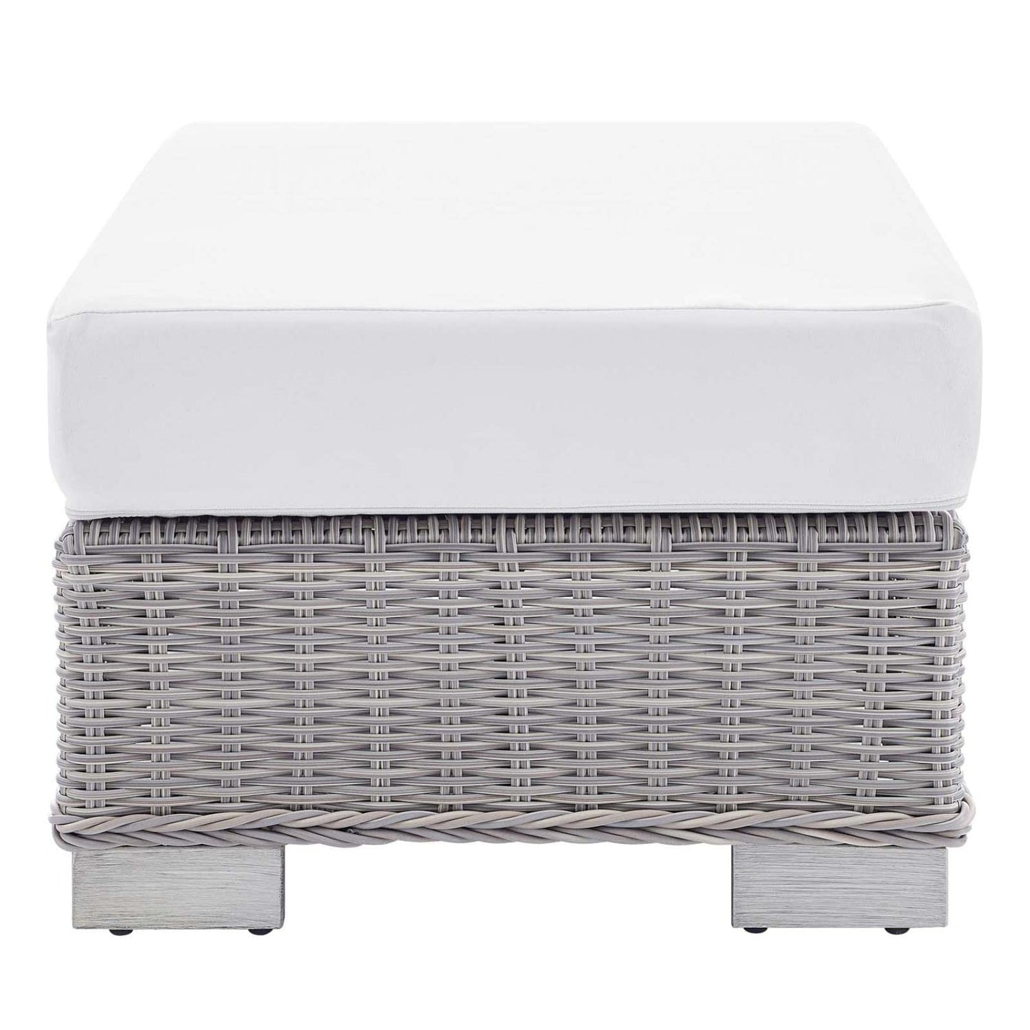 ottomans | CasaFoyer Conway Outdoor Patio Wicker Rattan Ottoman | UV-Resistant | Water-Resistant | Durable | Comfortable Seating | Light Gray | casafoyer.myshopify.com