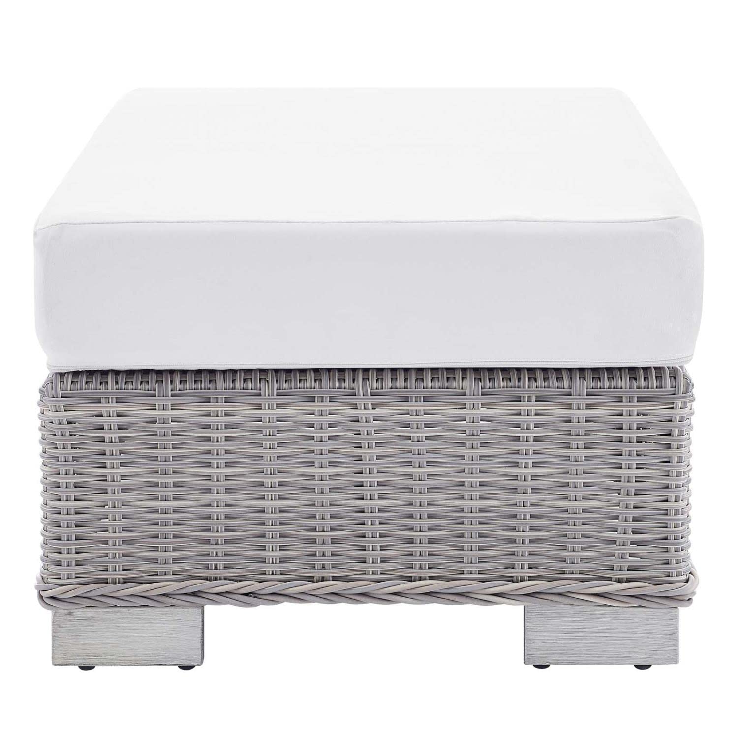 ottomans | CasaFoyer Conway Outdoor Patio Wicker Rattan Ottoman | UV-Resistant | Water-Resistant | Durable | Comfortable Seating | Light Gray | casafoyer.myshopify.com
