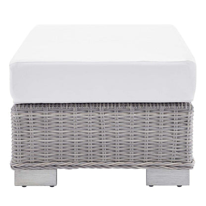 ottomans | CasaFoyer Conway Outdoor Patio Wicker Rattan Ottoman | UV-Resistant | Water-Resistant | Durable | Comfortable Seating | Light Gray | casafoyer.myshopify.com