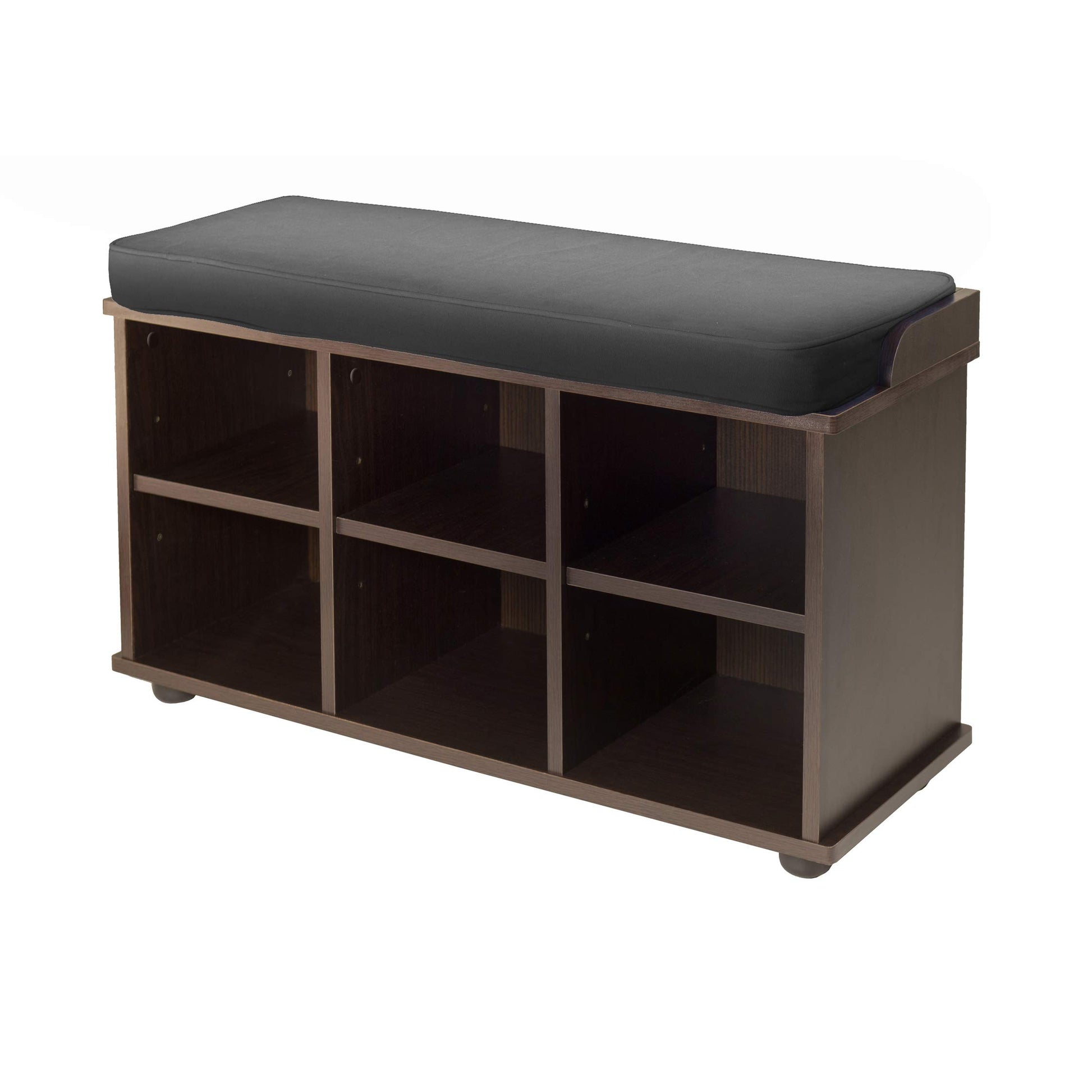 BENCH | Ergode Townsend Bench | Cushion Seat | Shoe Storage | Black & Espresso | Entryway & Bedroom | 32.36W x 11.81D x 1.97 | 6 Storage Sections | Solid & Composite Wood | Assembly Required | 33.7W x 12.52D x 19.17H | 37.35 lbs | casafoyer.myshopify.com