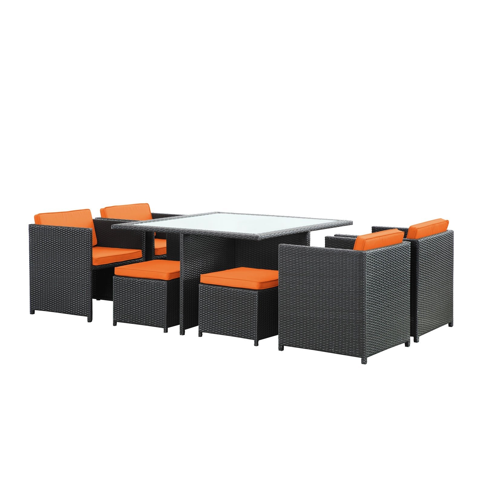 kitchen and dining room sets | CasaFoyer Inverse Outdoor Patio 9-Piece Dining Set | Espresso Wicker Rattan | All-Weather | Cushioned | 52 Table | 4 Chairs | 4 Stools | casafoyer.myshopify.com
