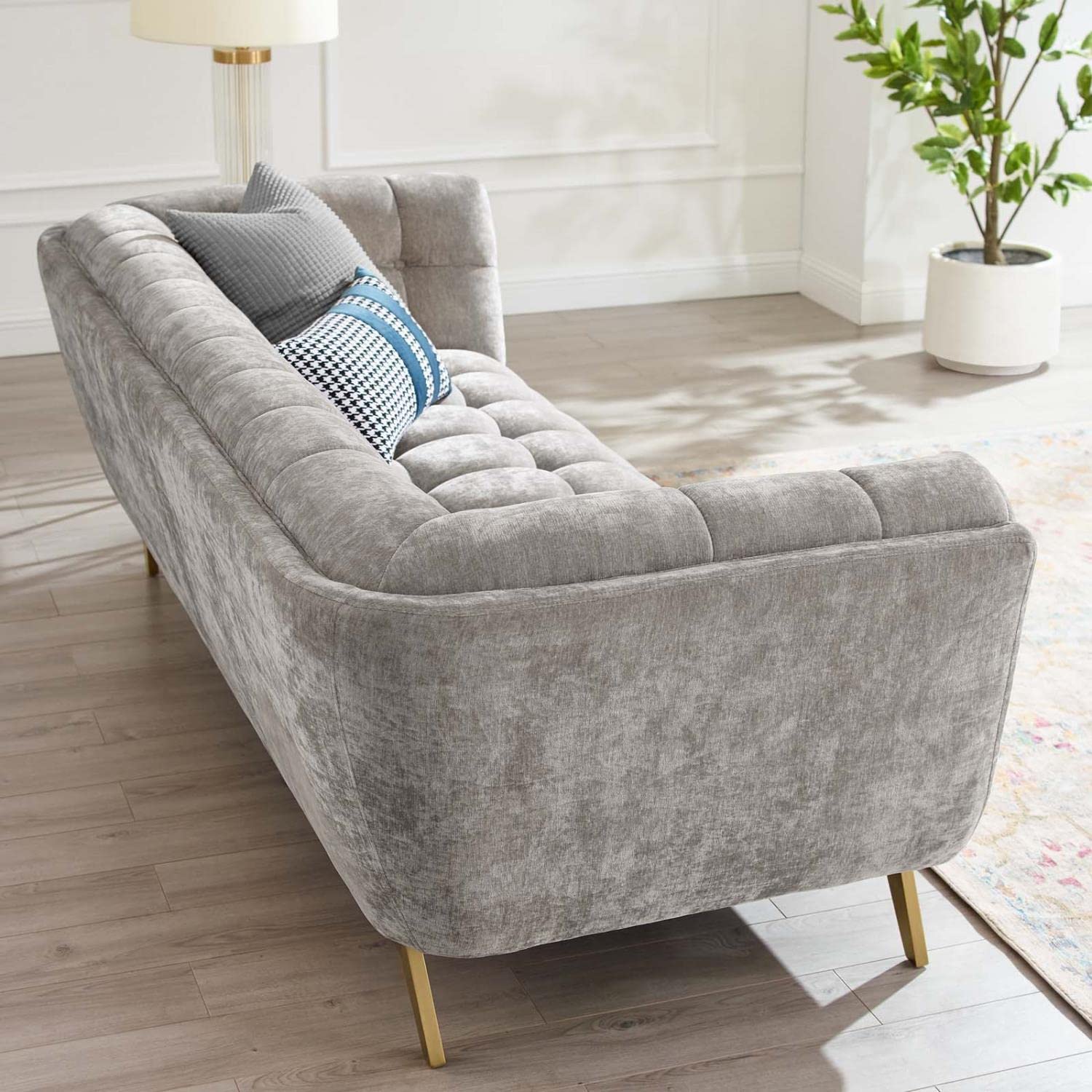 sofas | CasaFoyer Bestow Crushed Performance Velvet Sofa | Luxurious & Spacious | Soft & Durable Velvet Upholstery | Button Tufting | Brushed Gold Legs | Versatile Seating | 900 lbs Weight Capacity | casafoyer.myshopify.com