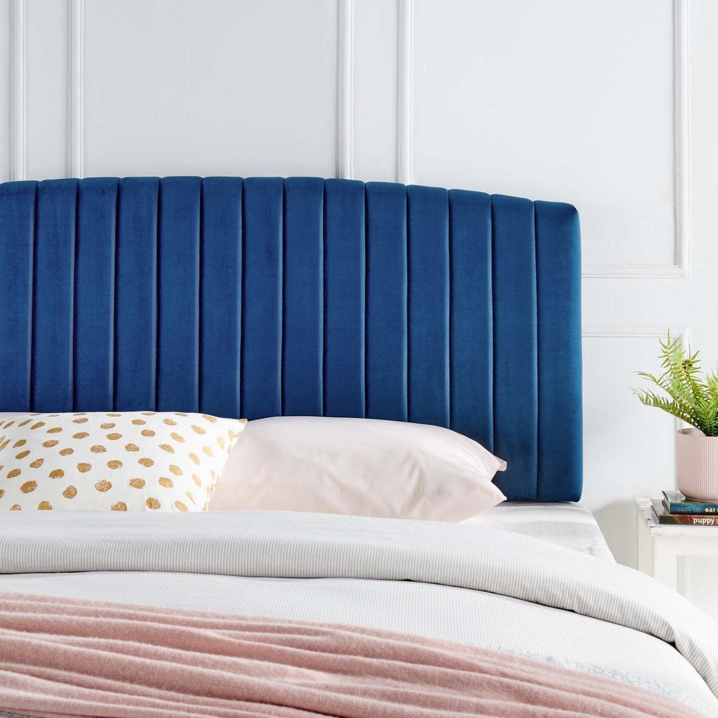 Bed | CasaFoyer Rebecca Twin Channel Tufted Performance Velvet Upholstered Headboard | Elegant, Durable, Customizable | Perfect for Guest, Teen, Kid Bedrooms | Navy | casafoyer.myshopify.com