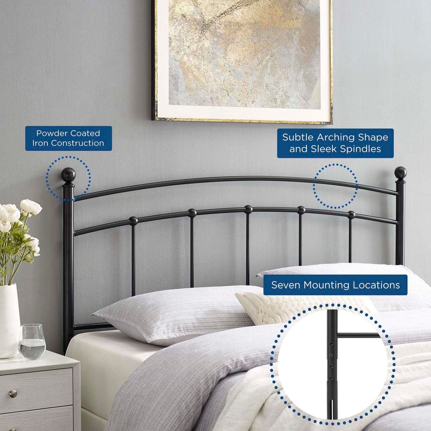 headboards | CasaFoyer Abigail Metal King Headboard | Vintage Modern Charm | Rustic Style | Adjustable Height | Durable Iron | Easy Assembly | Black | casafoyer.myshopify.com