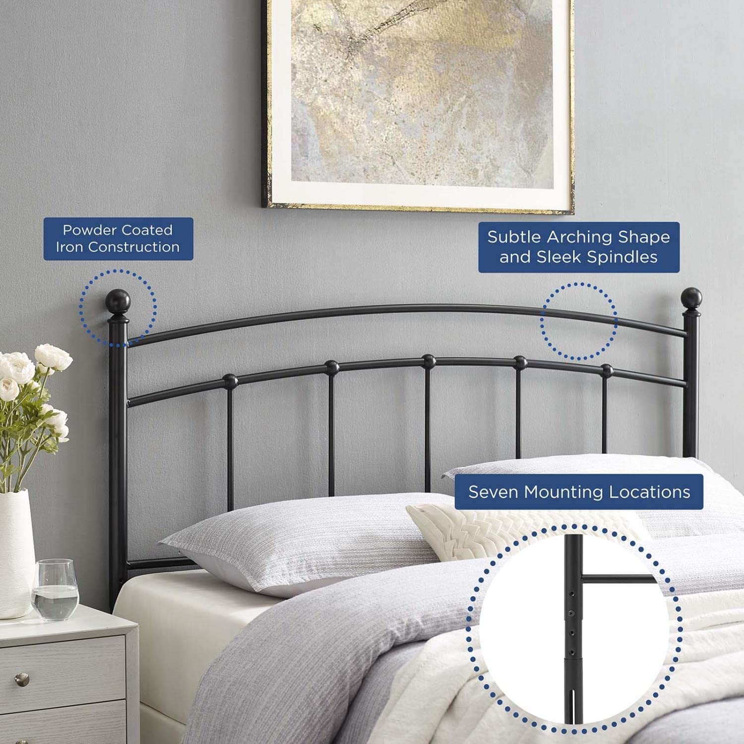 headboards | CasaFoyer Abigail Metal King Headboard | Vintage Modern Charm | Rustic Style | Adjustable Height | Durable Iron | Easy Assembly | Black | casafoyer.myshopify.com