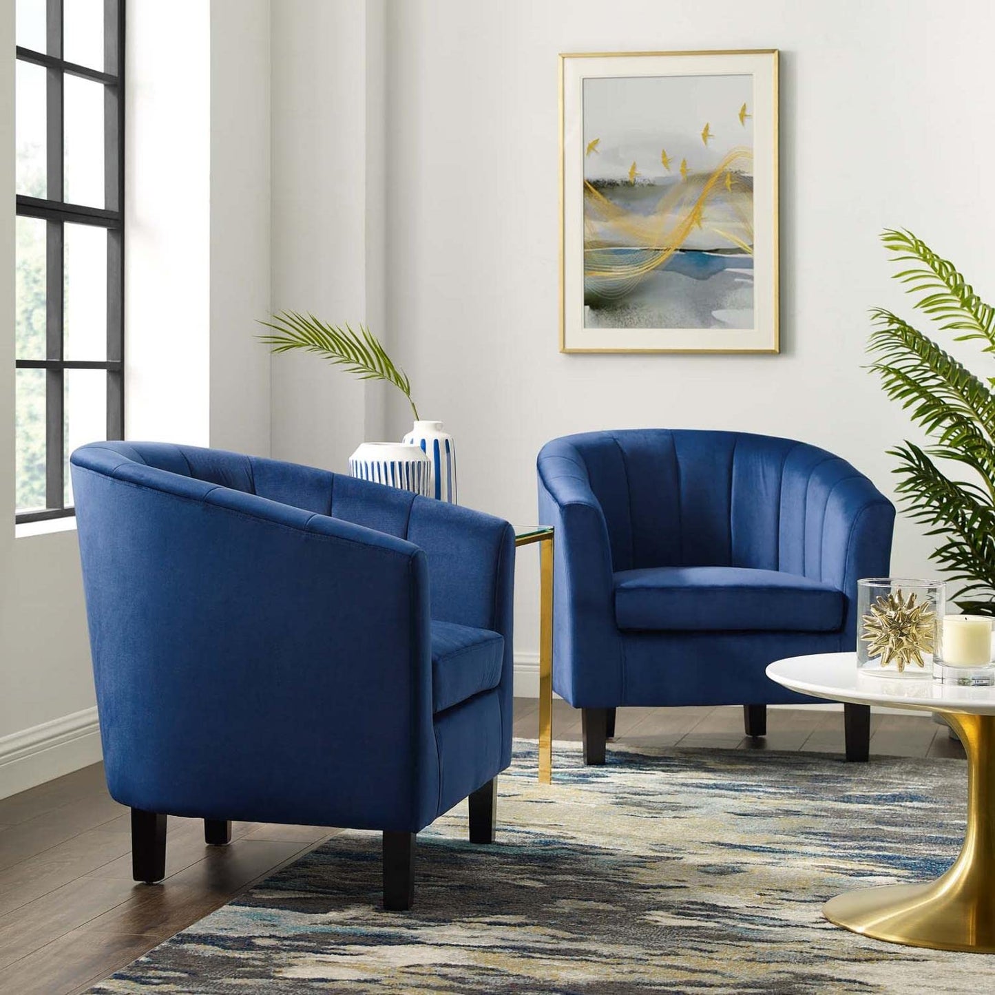 home office desk chairs | CasaFoyer Prospect Performance Velvet Armchair Set of 2 | Stain-Resistant | Channel Tufted | Retro Modern Design | Comfortable | Navy | casafoyer.myshopify.com