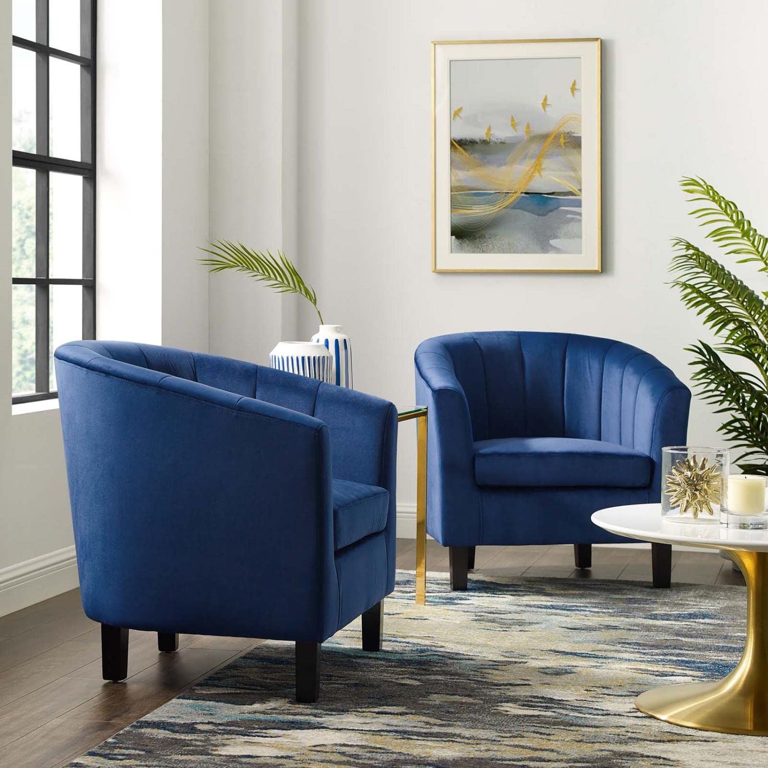home office desk chairs | CasaFoyer Prospect Performance Velvet Armchair Set of 2 | Stain-Resistant | Channel Tufted | Retro Modern Design | Comfortable | Navy | casafoyer.myshopify.com