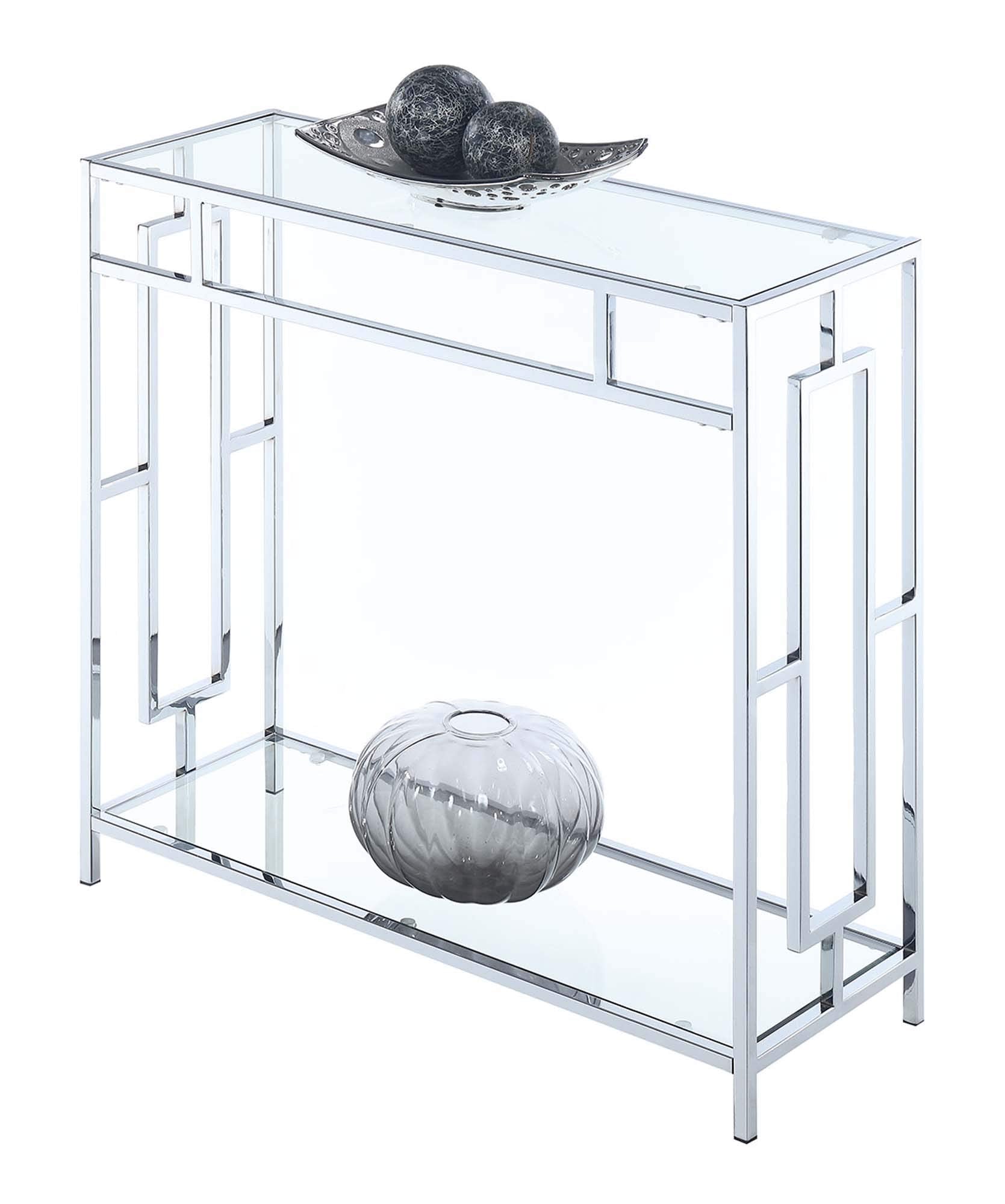TABLE | Ergode Town Square Chrome Hall Table | Open Concept Design | Tempered Glass Shelves | Contemporary Glam Style | Easy Assembly | casafoyer.myshopify.com