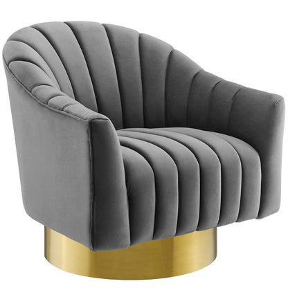 home office desk chairs | CasaFoyer Buoyant Accent Lounge Swivel Chair | Exquisite Design | Stain-Resistant Velvet | Gold Base | Gray | casafoyer.myshopify.com