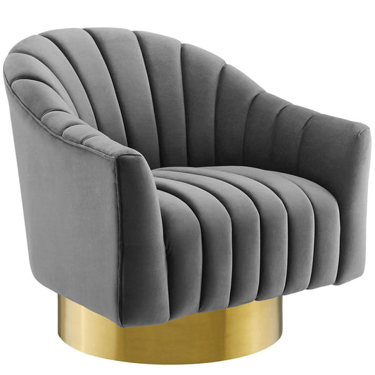 home office desk chairs | CasaFoyer Buoyant Accent Lounge Swivel Chair | Exquisite Design | Stain-Resistant Velvet | Gold Base | Gray | casafoyer.myshopify.com