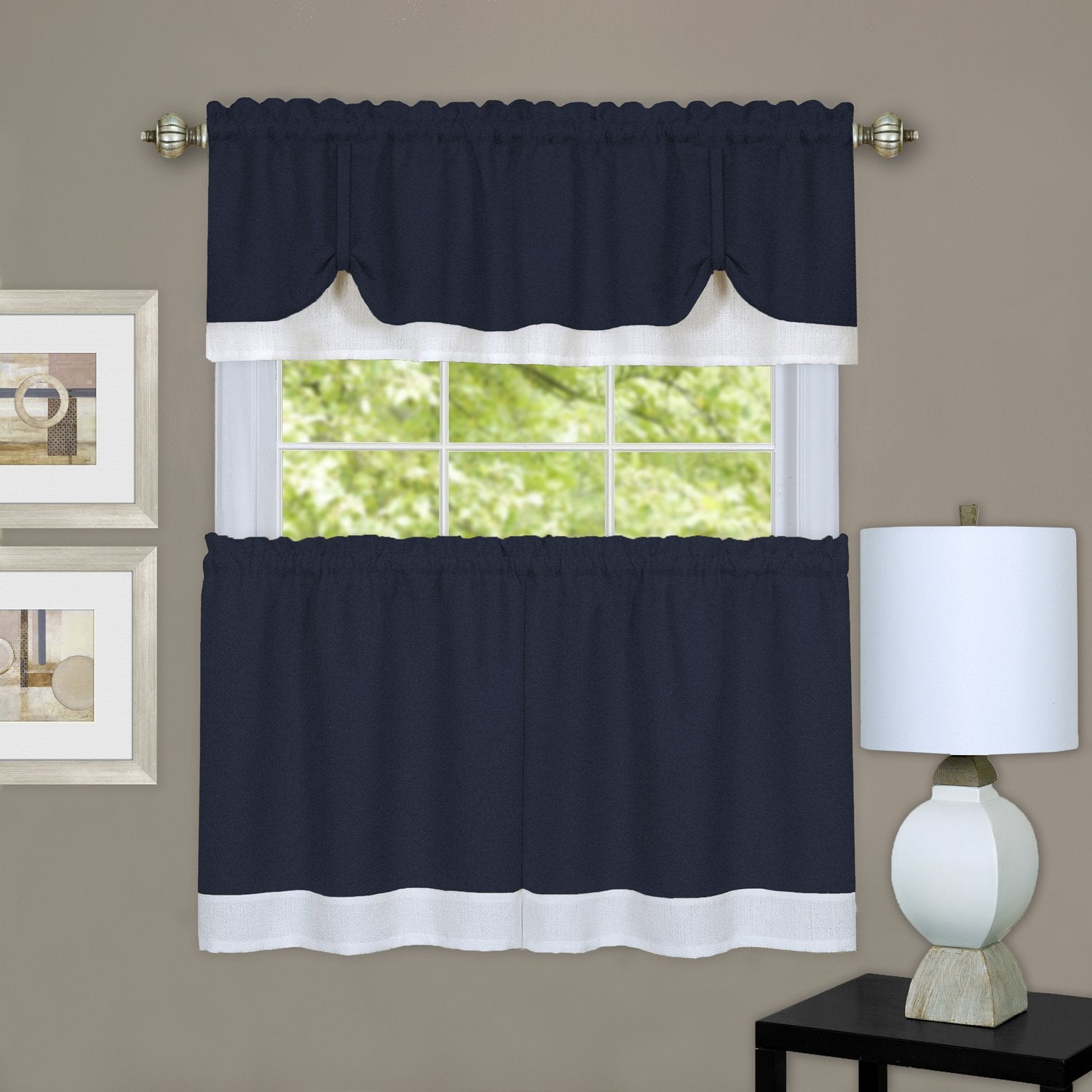 solar panels | CasaFoyer Darcy Window Curtain Tier and Valance Set | Polyester Fabric | 1.5 Rod Pocket | Kitchen Decor | Navy/White | 58x36/58x14 | casafoyer.myshopify.com