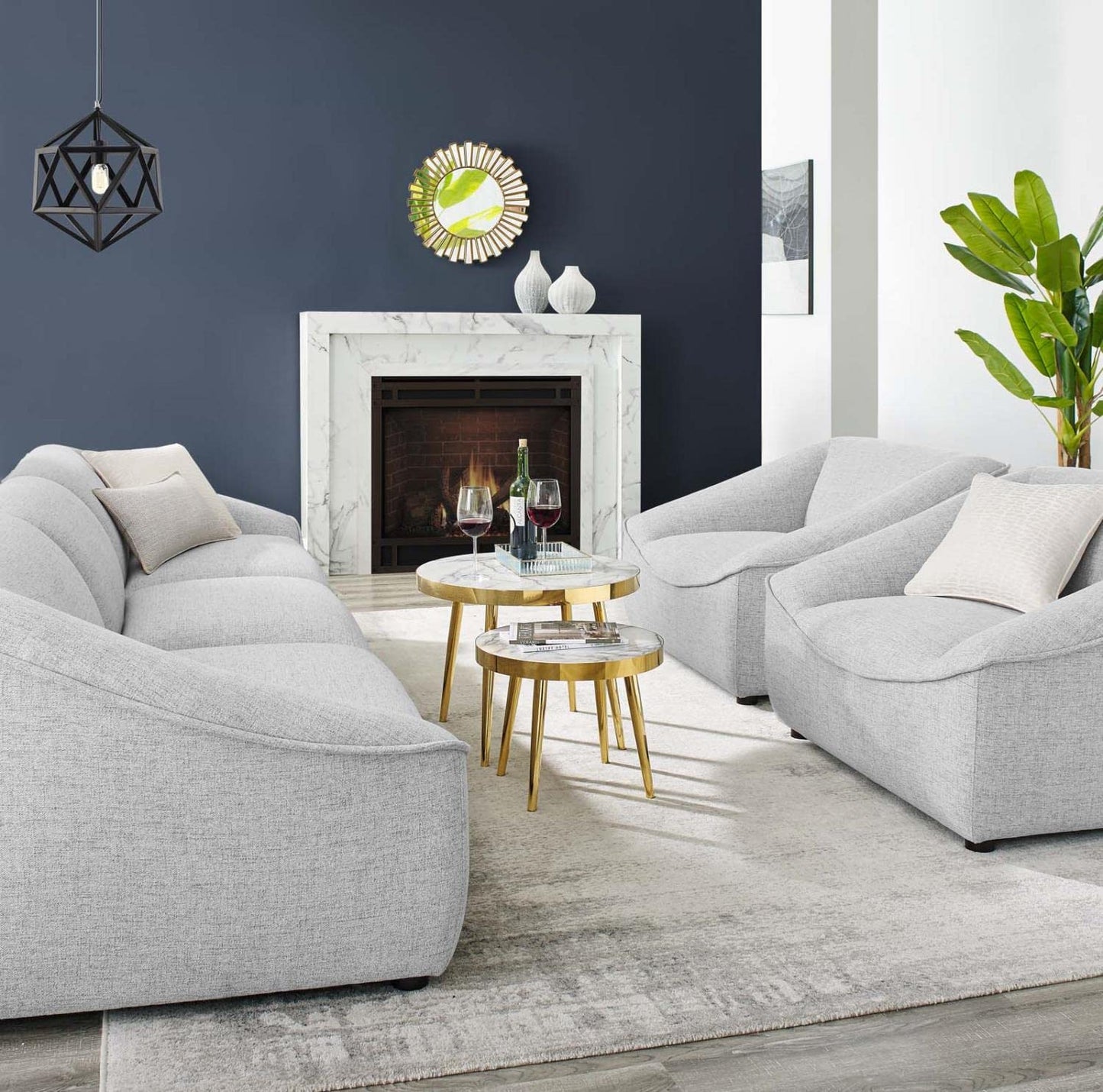 kitchen and dining room sets | CasaFoyer Comprise Upholstered 5-Piece Living Room Furniture Set | French Piping | Plush Seating | Solid Wood Construction | casafoyer.myshopify.com