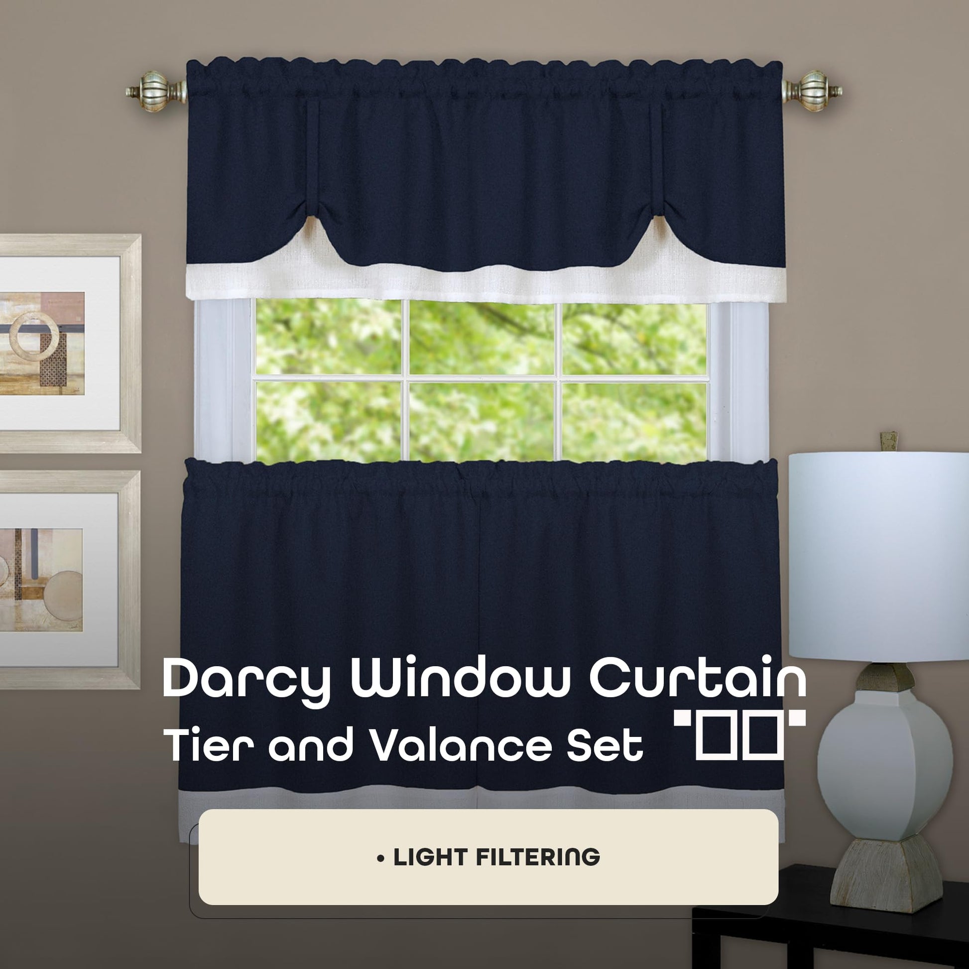 solar panels | CasaFoyer Darcy Window Curtain Tier and Valance Set | Polyester Fabric | 1.5 Rod Pocket | Machine Washable | Navy/White | 58x24/58x14 | casafoyer.myshopify.com