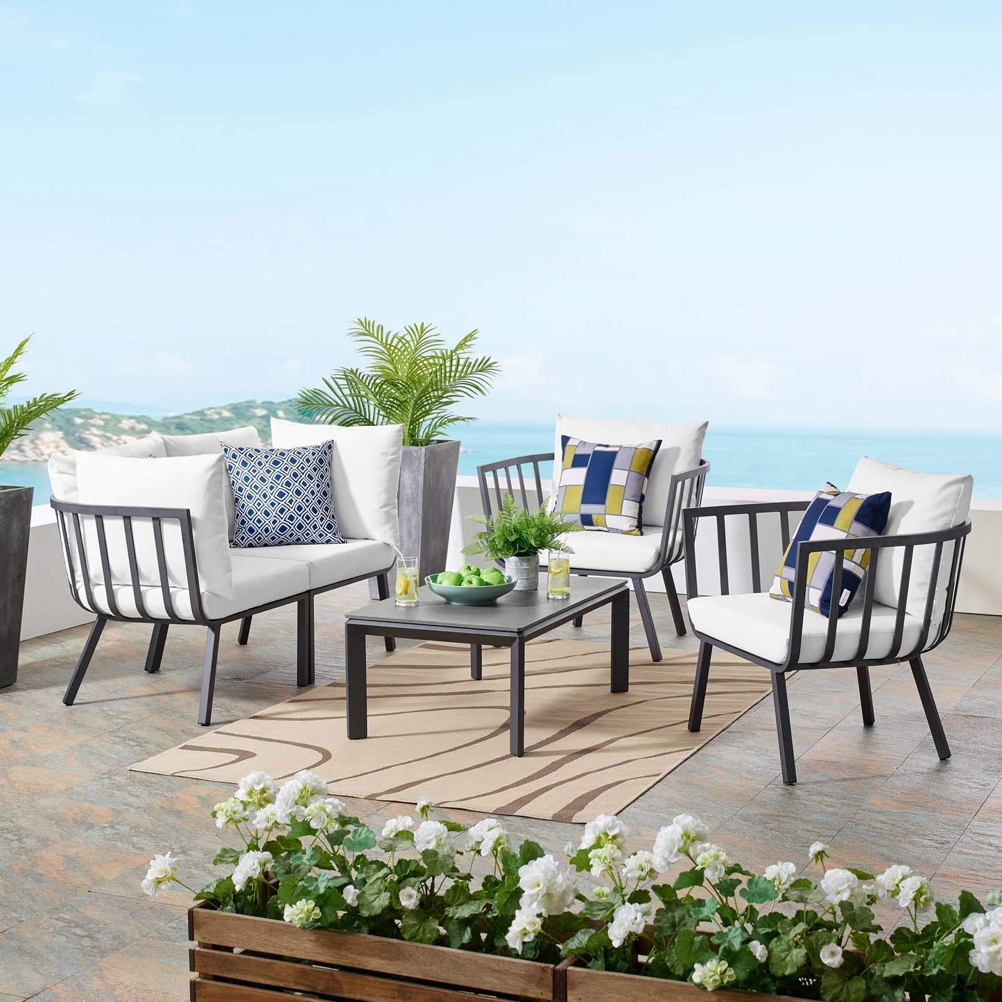 kitchen and dining room sets | CasaFoyer Riverside Outdoor Patio Aluminum Loveseat Set | Coastal Design | UV-Resistant Cushions | Powder-Coated Frame | Scratch-Resistant Cement Top | casafoyer.myshopify.com