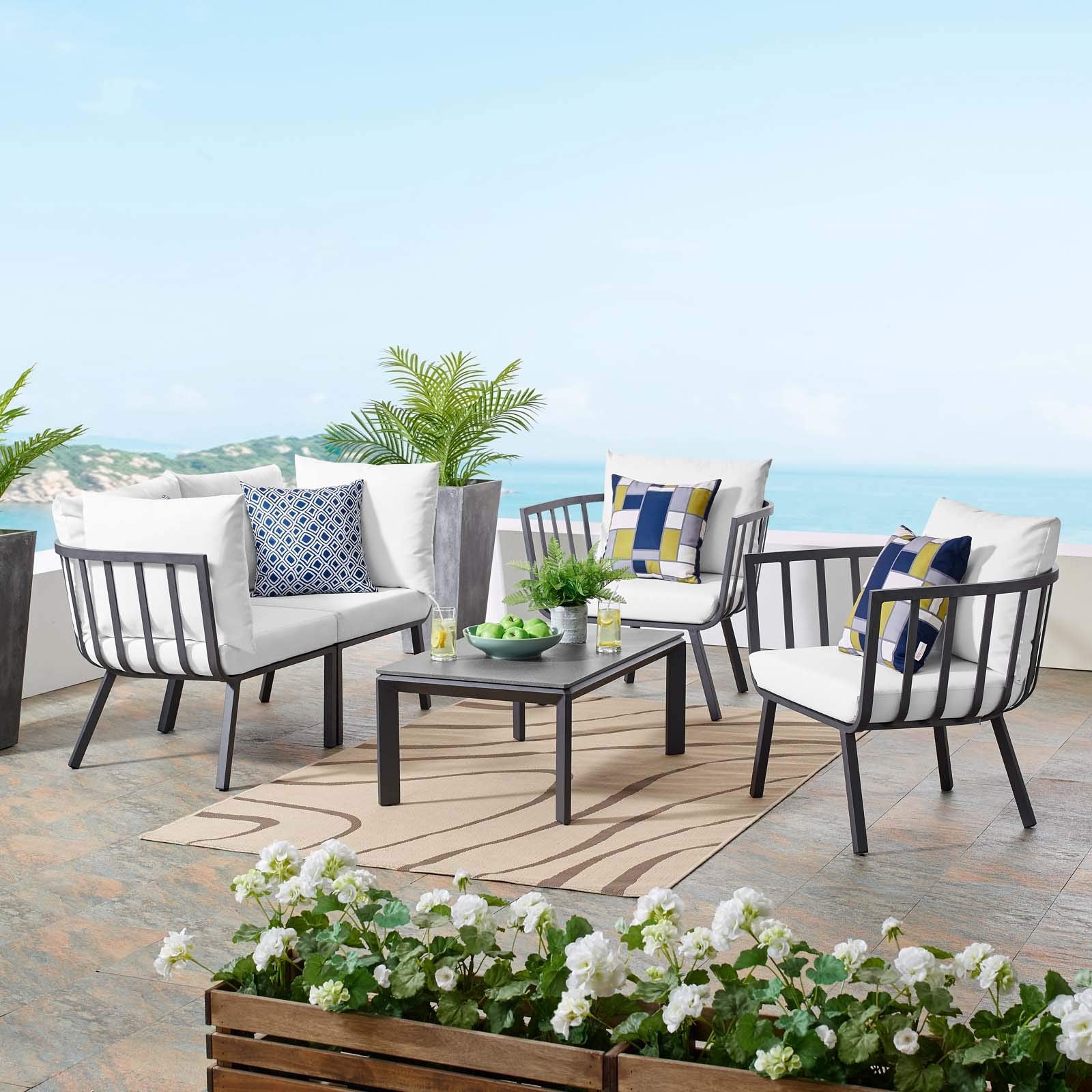 kitchen and dining room sets | CasaFoyer Riverside Outdoor Patio Aluminum Loveseat Set | Coastal Design | UV-Resistant Cushions | Powder-Coated Frame | Scratch-Resistant Cement Top | casafoyer.myshopify.com
