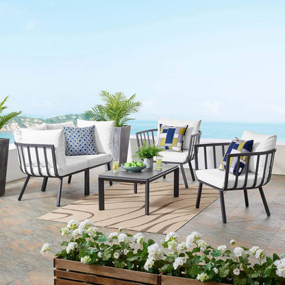kitchen and dining room sets | CasaFoyer Riverside Outdoor Patio Aluminum Loveseat Set | Coastal Design | UV-Resistant Cushions | Powder-Coated Frame | Scratch-Resistant Cement Top | casafoyer.myshopify.com
