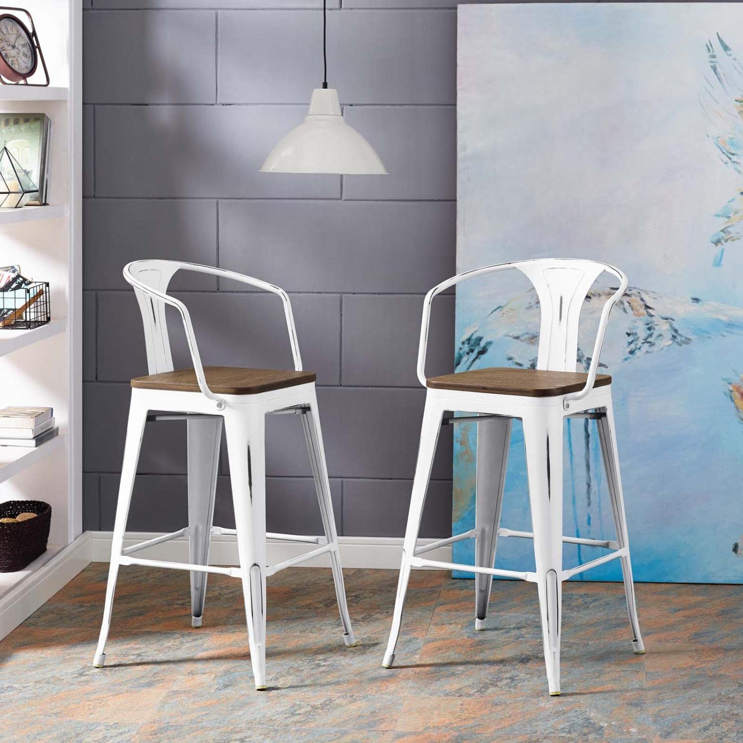 barstools | CasaFoyer Promenade Arm Bamboo & Metal Bar Stool Set | Vintage Steel Finish | Industrial Modern Design | 2 Stools Included | casafoyer.myshopify.com