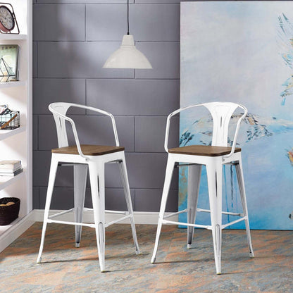 barstools | CasaFoyer Promenade Arm Bamboo & Metal Bar Stool Set | Vintage Steel Finish | Industrial Modern Design | 2 Stools Included | casafoyer.myshopify.com
