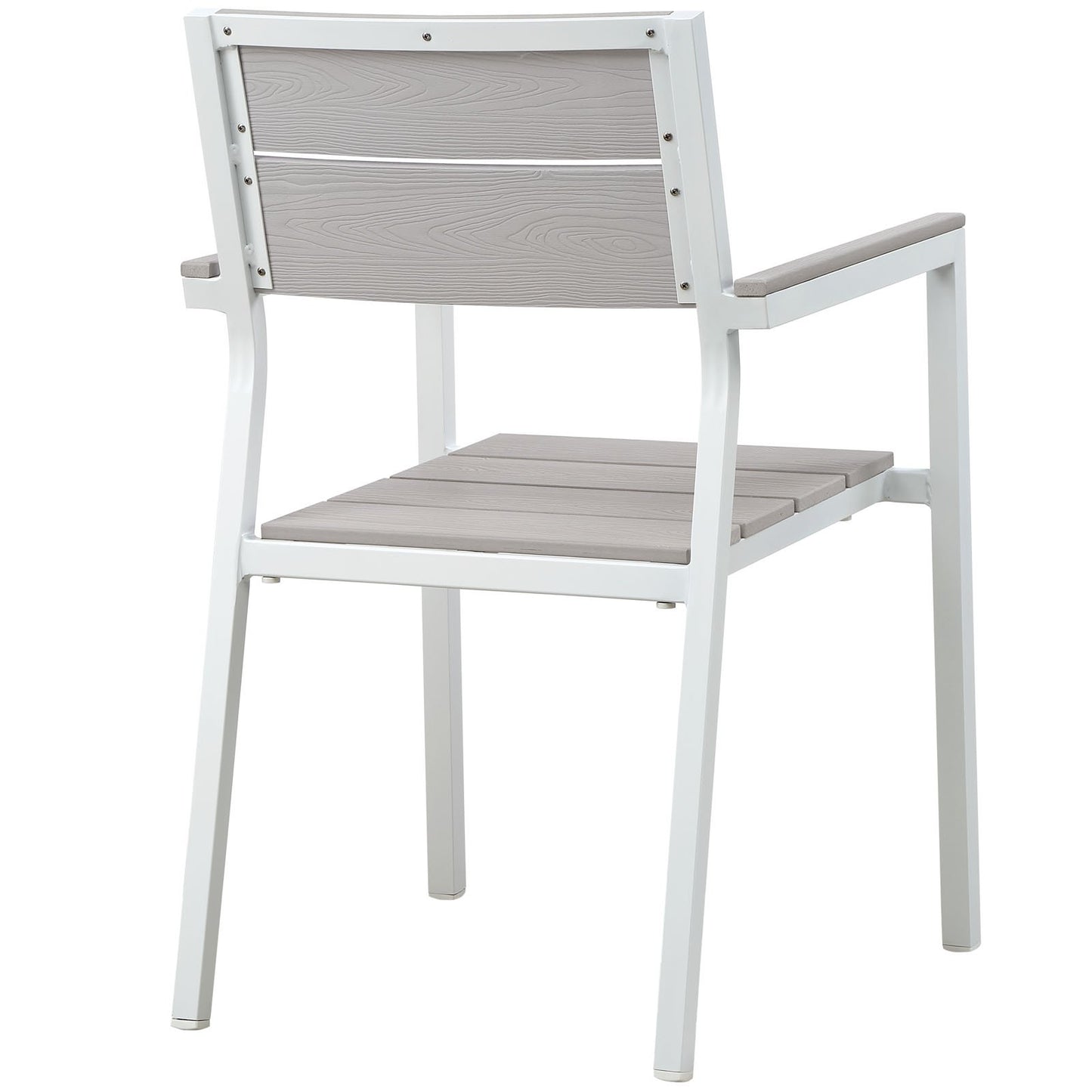 Dining Table | Maine Outdoor Patio Dining Furniture Collection | Synthetic Wood Grain Plank Boards | Aluminum Frame | Perfect for Contemporary Outdoor Dining | Includes Dining Table & 2 Armchairs | casafoyer.myshopify.com