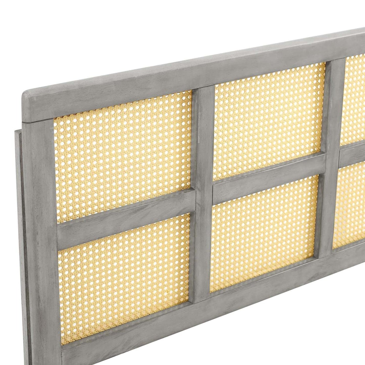 Bed | CasaFoyer Luana Cane Woven Rattan Full Headboard | Mid-Century Modern | Organic Feel | Interchangeable Bed Frame Compatible | Solid Rubberwood Construction | casafoyer.myshopify.com