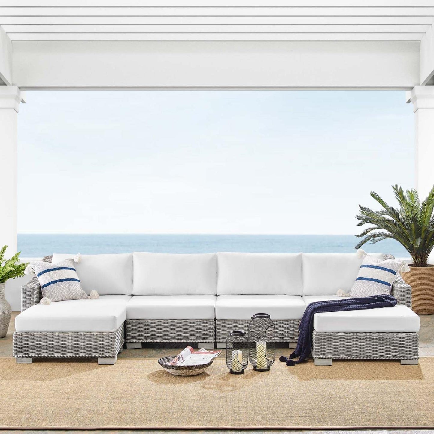 kitchen and dining room sets | CasaFoyer Conway Outdoor Patio Sunbrella Wicker Rattan 6-Piece Furniture Set | Light Gray | UV-Resistant | Water-Resistant Covers | Assembly Required | casafoyer.myshopify.com