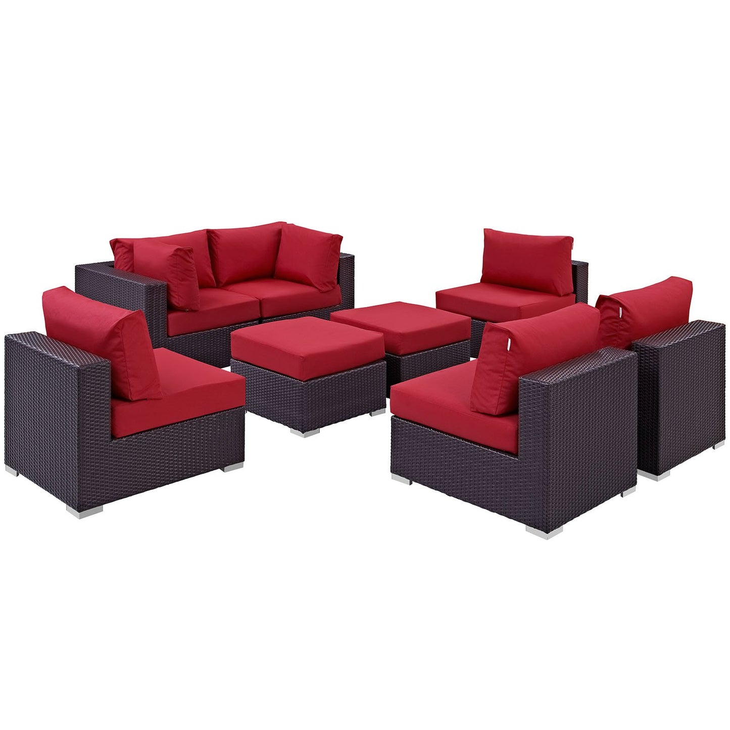kitchen and dining room sets | CasaFoyer Convene Outdoor Sectional Set | Durable Rattan & Aluminum Frame | All-Weather Cushions | 8 Piece Patio Sofa Set | Espresso Red | casafoyer.myshopify.com