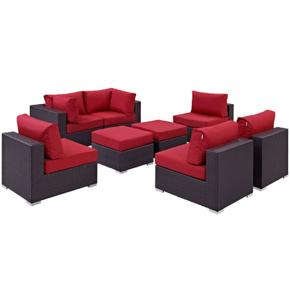 kitchen and dining room sets | CasaFoyer Convene Outdoor Sectional Set | Durable Rattan & Aluminum Frame | All-Weather Cushions | 8 Piece Patio Sofa Set | Espresso Red | casafoyer.myshopify.com