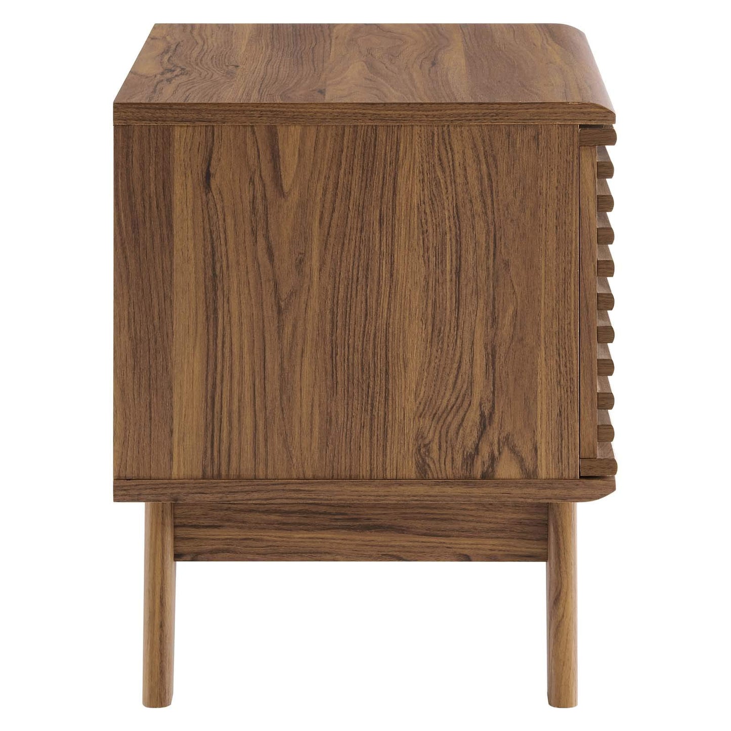 kitchen and dining room sets | CasaFoyer Render Vinyl Record Display Stand | Mid-Century Style | Walnut Grain Laminate | Ample Storage | Metal Dividers | Tapered Wood Legs | casafoyer.myshopify.com