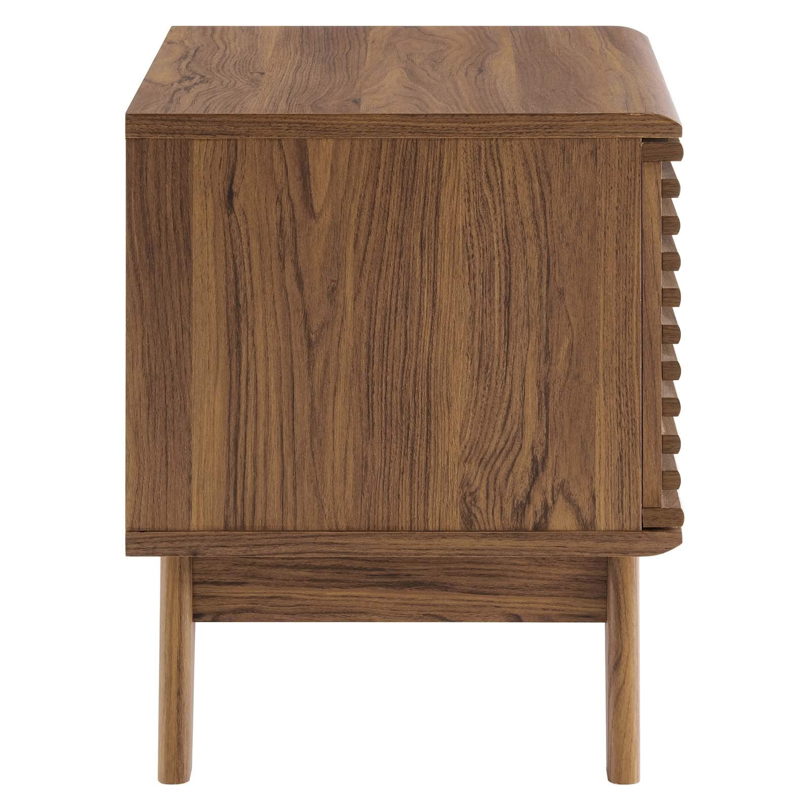 kitchen and dining room sets | CasaFoyer Render Vinyl Record Display Stand | Mid-Century Style | Walnut Grain Laminate | Ample Storage | Metal Dividers | Tapered Wood Legs | casafoyer.myshopify.com